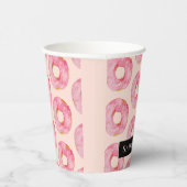 ピンクモダン色ドーナツ型名前付きパターン 紙コップ (右)