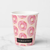 ピンクモダン色ドーナツ型名前付きパターン 紙コップ (正面)