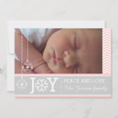 ピンクモダン色、白いシェブロン灰色のクリスマス休暇 シーズンカード (正面)