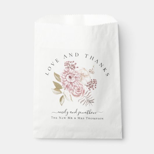 ピンクモダン花模様の名前に感謝結婚する フェイバーバッグ (正面)