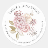ピンクモダン花模様結婚の名前差出人住所 ラウンドシール (正面)