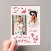 ピンクモダン蝶の写真卒業パーティー アクリル招待状 (インサイチュ (ポータブル))