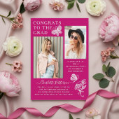 ピンクモダン蝶の写真卒業パーティー アクリル招待状