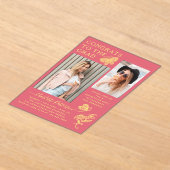 ピンクモダン蝶の写真卒業パーティー アクリル招待状 (レイダウン)