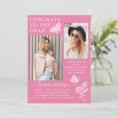 ピンクモダン蝶の写真卒業パーティー 招待状 (スタンド正面)