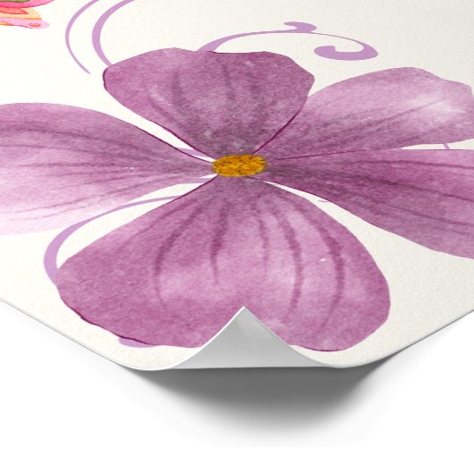 ピンクモダン蝶ブライダルシャワーウェルカムサイン ポスター (角)