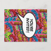 ピンクモダン誕生日パーティーおもしろい漫画帳 インビテーションポストカード (裏面)