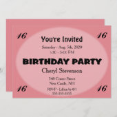 ピンクモダン誕生日招待状 招待状 (正面/裏面)