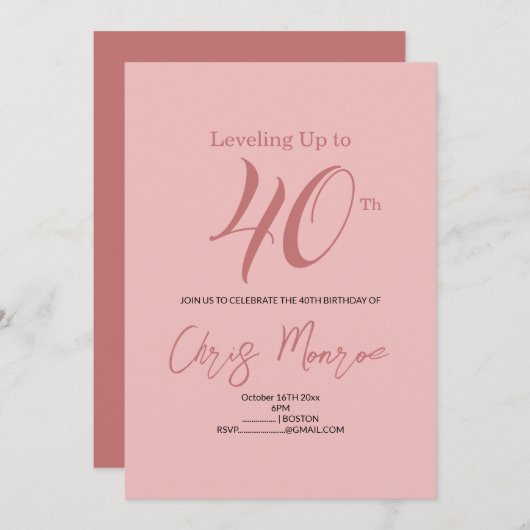 ピンクモダン誕生日招待状 招待状 (正面/裏面)