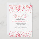 ピンクモダン赤いハートのSipとSee 招待状 (正面)