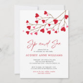 ピンクモダン赤いハートのSipとSee 招待状 (正面)