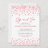 ピンクモダン赤いハートのSipとSee 招待状 (正面)