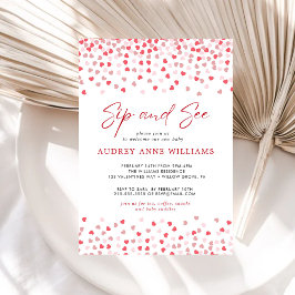 ピンクモダン赤いハートのSipとSee 招待状