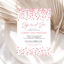 ピンクモダン赤いハートのSipとSee 招待状