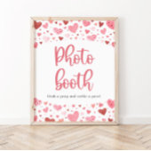 ピンクモダン赤いハートバレンタイン写真ブースサイン ポスター