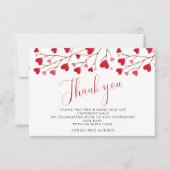 ピンクモダン赤いハートベビーシャワー サンキューカード (正面)