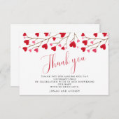 ピンクモダン赤いハートベビーシャワー サンキューカード (正面/裏面)
