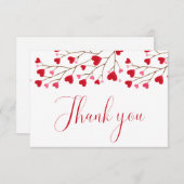 ピンクモダン赤いハートベビーシャワー サンキューカード (正面/裏面)