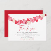 ピンクモダン赤いハートベビーシャワー サンキューカード (正面/裏面)