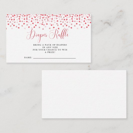 ピンクモダン赤いハート赤ちゃんシャワーおむつラッフル エンクロージャーカード (正面/裏面)