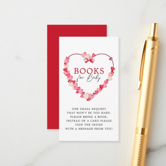 ピンクモダン赤いハート赤ちゃんシャワーベビー本 エンクロージャーカード (正面/裏面インサイチュ)