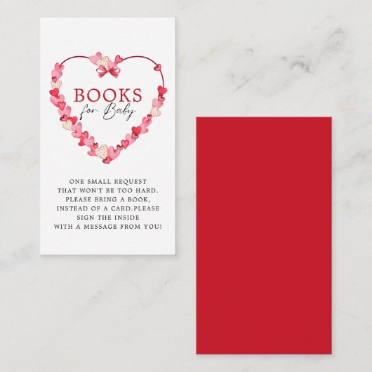ピンクモダン赤いハート赤ちゃんシャワーベビー本 エンクロージャーカード (正面/裏面)