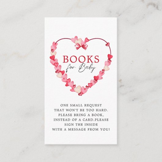 ピンクモダン赤いハート赤ちゃんシャワーベビー本 エンクロージャーカード (正面)
