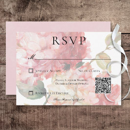 ピンクモダン赤面アジサイ結婚のQRコード 出欠カード