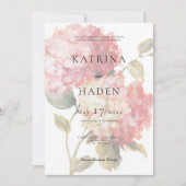 ピンクモダン赤面アジサイ結婚ズ 招待状 (正面)