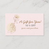 ピンクモダン赤面フェミニンラインアート割引カード 割引カード (正面)