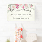 ピンクモダン赤面フローラウォーター結婚カラー 横断幕 (インサイチュ)