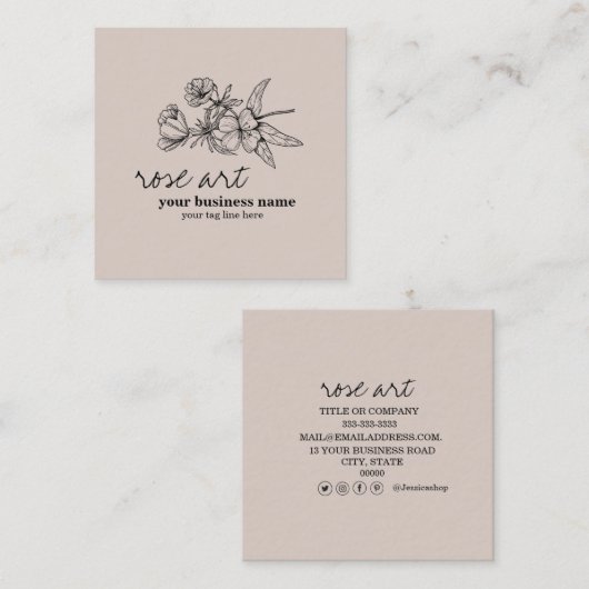 ピンクモダン赤面フローラスクエア名刺 スクエア名刺 (正面/裏面)