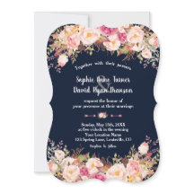 ピンクモダン赤面フローラネイビーブルー結婚ズ