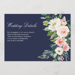 ピンクモダン赤面フローラ結婚詳細カード 招待状