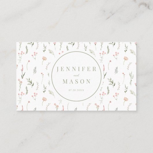 ピンクモダン赤面小さな花結婚の座席表 プレイスカード (裏面)