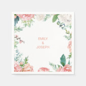 ピンクモダン赤面熱帯フローラ結婚ズナプキン スタンダードカクテルナプキン (正面)