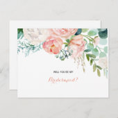 ピンクモダン赤面熱帯フローラ花嫁 インビテーションポストカード (正面/裏面)