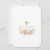 ピンクモダン赤面花金ゴールドフレームバプテスマ 招待状 (裏面)