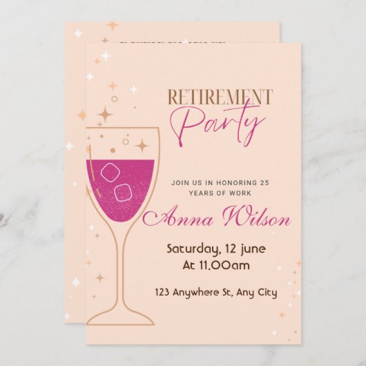 ピンクモダン退職パーティの招待状 招待状 (正面/裏面)