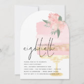 ピンクモダン金ゴールドお誕生日ケーキ80thパーティーアーチ 招待状 (正面)