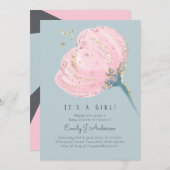ピンクモダン金ゴールドその女の子の赤ちゃんシャワー 招待状 (正面/裏面)