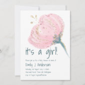 ピンクモダン金ゴールドその女の子ベビーシャワー手書き 招待状 (正面)