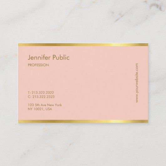 ピンクモダン金ゴールドの筆エレガント起こしスクリプトテンプレート 名刺 (裏面)