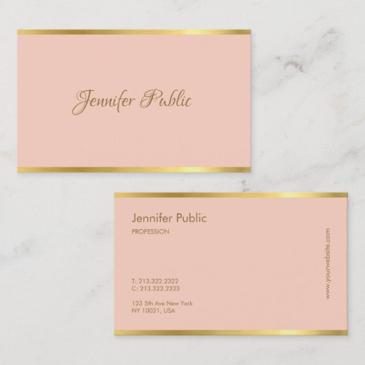 ピンクモダン金ゴールドの筆エレガント起こしスクリプトテンプレート 名刺 (正面/裏面)