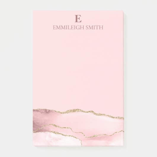 ピンクモダン金ゴールドアガテマーブルモノグラム ポストイット (正面)