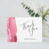 ピンクモダン金ゴールドアゲ結婚ートのフラット カード (スタンド正面)