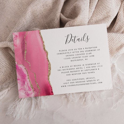 ピンクモダン金ゴールドアゲ結婚ート詳細 エンクロージャーカード