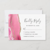 ピンクモダン金ゴールドアゲ結婚ート 出欠カード (正面)