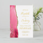 ピンクモダン金ゴールドアゲ結婚ート 箔招待状 (立ち正面)
