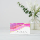 ピンクモダン金ゴールドアートリキッドインクウォーター色 名刺 (スタンド正面)